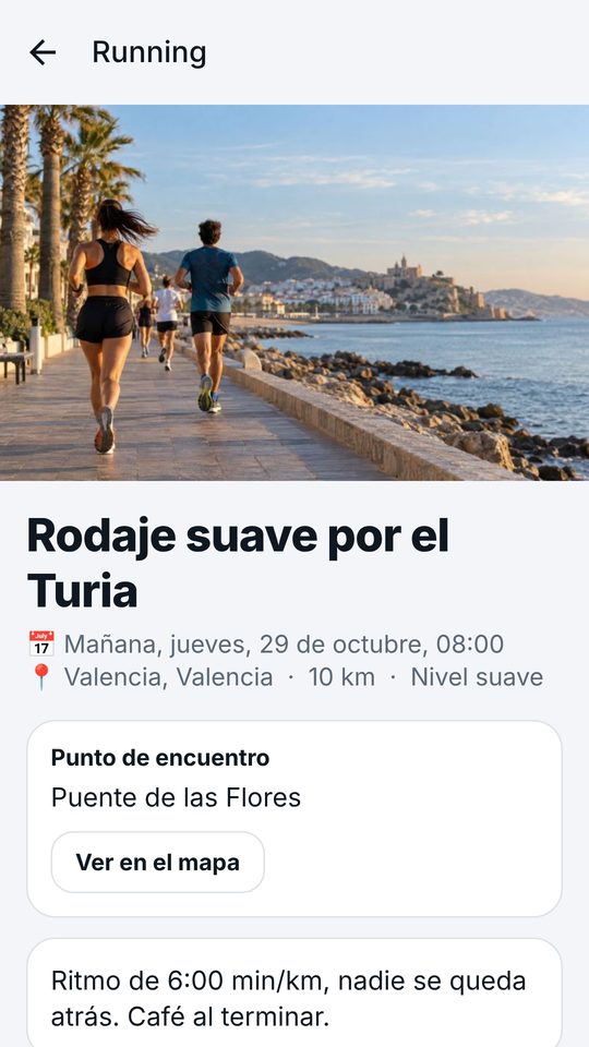 Ficha de una trekada con el punto de encuentro y quién va